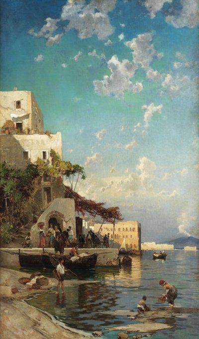 Rencontre du soir des pêcheurs dans une taverne de Mergellina près de Naples - Hermann David Salomon Corrodi